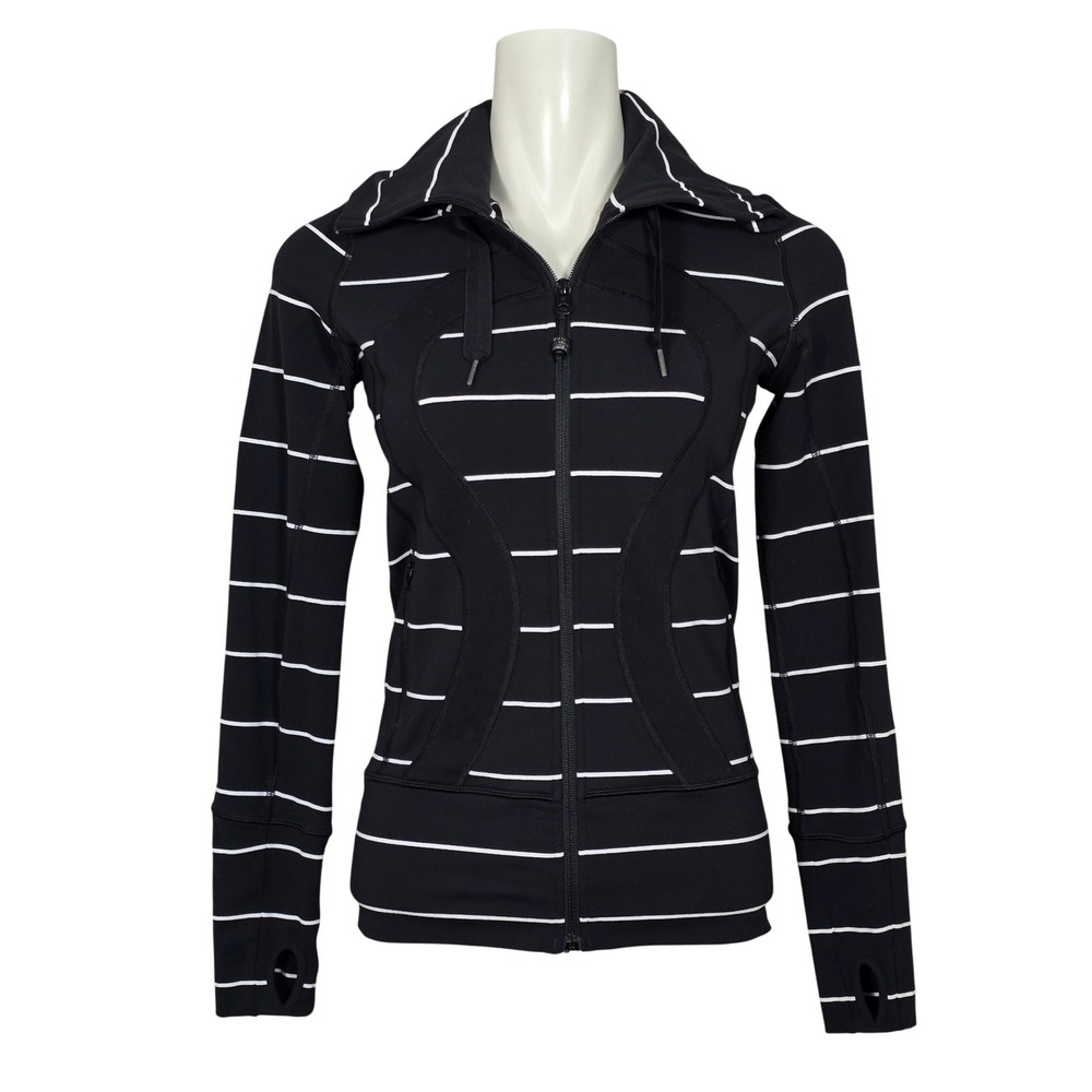 Lululemon Women's Black Sailor Stripe Stride Hooded Full Zip Jacket 4